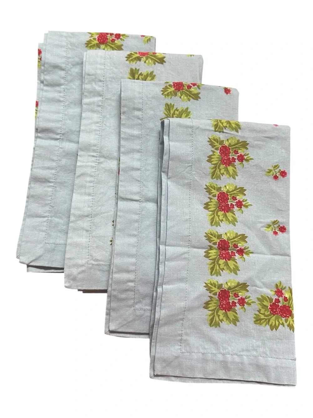 Light Blue Floral Cotton Dinner Napkins - Set of 4